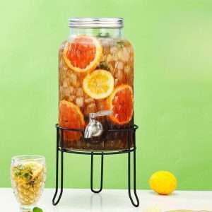 Diamond Gallon Glass Sun Tea Jar Set with Wooden Stand and Spigot
