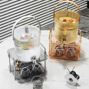 Vertical Lines Gallon Glass Sun Tea Jar Set With Stand And Spigot