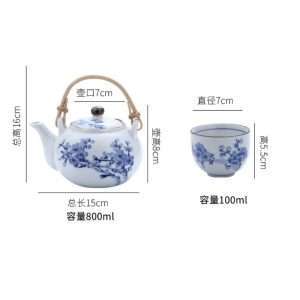 Antique Porcelain Hand-painted Plum Flower Japanese Teapot And Cup Set With Bamboo Handle