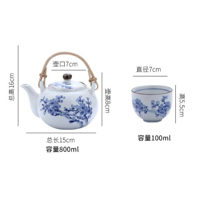 Antique Porcelain Hand-painted Plum Flower Japanese Teapot And Cup Set With Bamboo Handle Antique Porcelain Hand-painted Plum Flower Japanese Teapot And Cup Set With Bamboo Handle