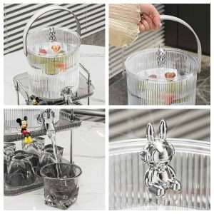 Vertical Lines Gallon Glass Sun Tea Jar Set With Stand And Spigot