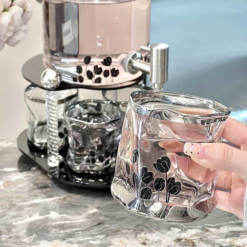 Modern Tulip Pattern  0.8 Gallon Mason Glass Sun Tea Jar Set with Stand and Spigot Modern Tulip Pattern 0.8 Gallon Mason Glass Sun Tea Jar Set with Stand and Spigot