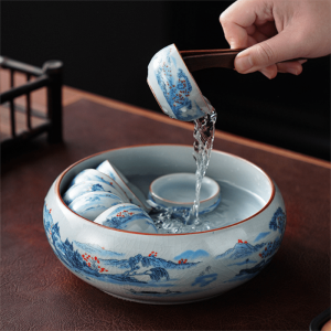 Ru Kiln Style Gongfu Tea Ceremony Set With Wooden Tray For Kung Fu Tea