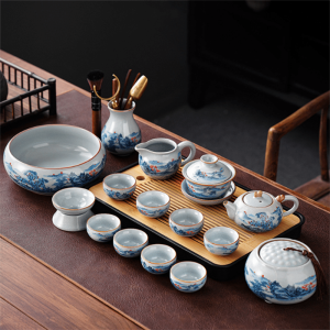 Ru Kiln Style Gongfu Tea Ceremony Set With Wooden Tray For Kung Fu Tea