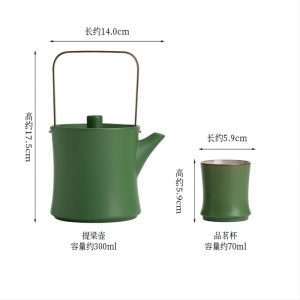 Green Bamboo Vintage Porcelain Japanese Teapot And Six Cup Set With Inner Infuser