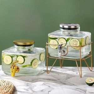 convenient 0.8 Gallon Mason Glass Sun Tea Jar Set with Metal Stand and Spigot