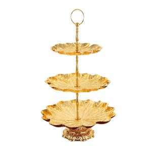 Ideas Lotus Leaf Metal Afternoon 3 Tier Tea Party Cake And Sandwich Holder High Plate Stand