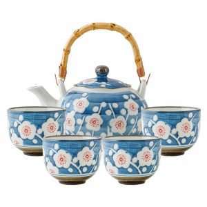 Antique Porcelain Hand-painted Snow Flower Japanese Teapot Set With Bamboo Handle