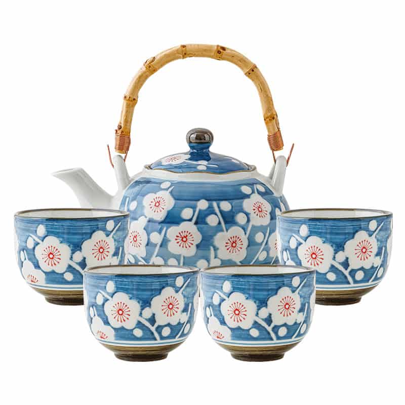 Antique Porcelain Hand-painted Snow Flower Japanese Teapot Set With Bamboo Handle Antique Porcelain Hand-painted Snow Flower Japanese Teapot Set With Bamboo Handle