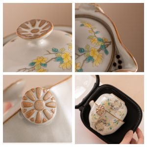 Cute Cat Pattern Porcelain Travel Tea Set With Case