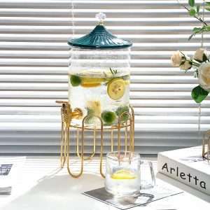 Luxurious Gallon Glass Sun Tea Jar Set with Metal Stand and Spigot