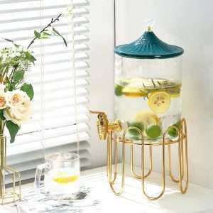 Luxurious Gallon Glass Sun Tea Jar Set with Metal Stand and Spigot