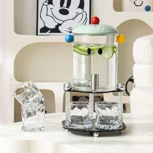 Colorful Lid Gallon Glass Sun Tea Jar Set with Stand and Spigot