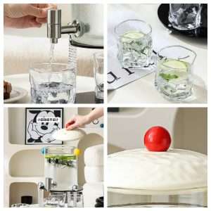 Colorful Lid Gallon Glass Sun Tea Jar Set with Stand and Spigot