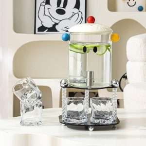 Colorful Lid Gallon Glass Sun Tea Jar Set with Stand and Spigot