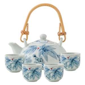 Antique Porcelain Hand-painted Grape Japanese Teapot Set With Bamboo Handle