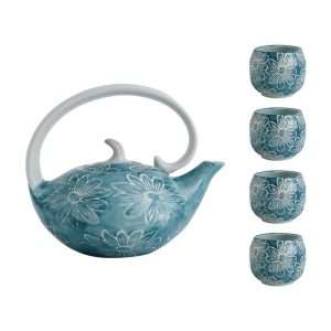 Vintage Porcelain Hand-painted Chrysanthemum Japanese Teapot And Cup Set With Handle