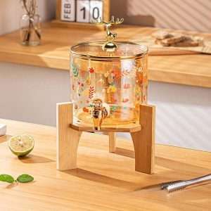 Elk Pattern 1 Gallon Mason Glass Sun Tea Jar with Wooden Stand and Spigot