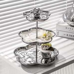 Ideas Golden Ceramic Afternoon 3 Tier High Tea Cake Plate Stand