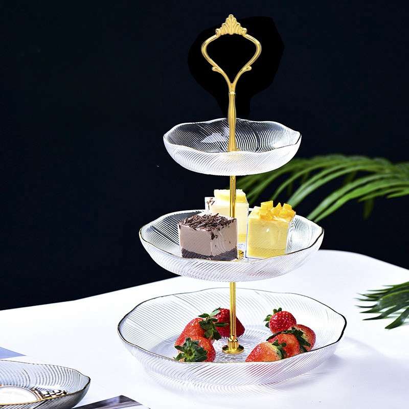 Modern Glass Afternoon 3 Tier High Pastry And Tea Plate Stand Modern Glass Afternoon 3 Tier High Pastry And Tea Plate Stand
