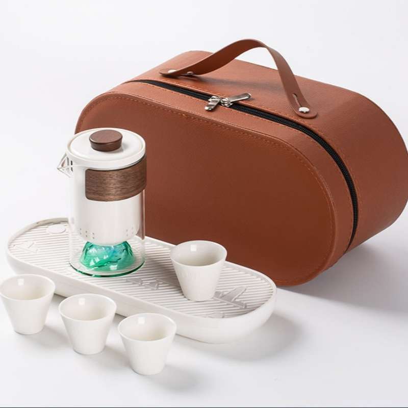 Mountain Black And White Ceramic Travelling Tea Set Case Mountain Black And White Ceramic Travelling Tea Set Case