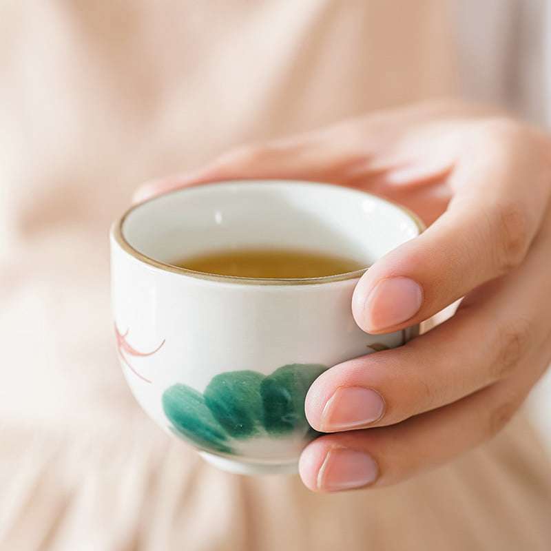 Antique Porcelain Hand-painted Lotus Leaf And Fish Japanese Teapot Set With Bamboo Handle Antique Porcelain Hand-painted Lotus Leaf And Fish Japanese Teapot Set With Bamboo Handle