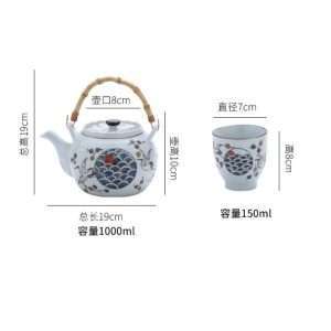 Vintage Porcelain Hand-painted Crane Japanese Teapot And Cup Set With Bamboo Handle