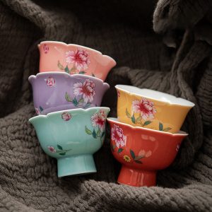 15.2 Fl Oz Colorful Antique Chinese Traditional Ceramic Tea Cups And Chawan Set With Lid And Ceramic Infuser