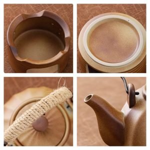 11.8 Fl Oz Black High Mountain Rough Pottery Teapot And Warmer
