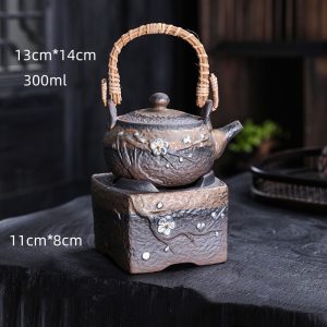 11.8 Fl Oz Black High Mountain Rough Pottery Teapot And Warmer
