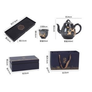 10.1 Fl Oz/300 Ml Embossed Plum Ceramic Chinese Blue Teapot And Cup Set