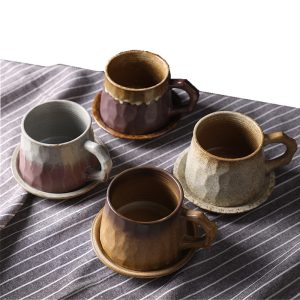 7.3 Fl Oz/215 Ml Japanese Rough Pottery Coffee Teacup And Saucer Set