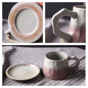 7.3 Fl Oz/215 Ml Japanese Rough Pottery Coffee Teacup And Saucer Set