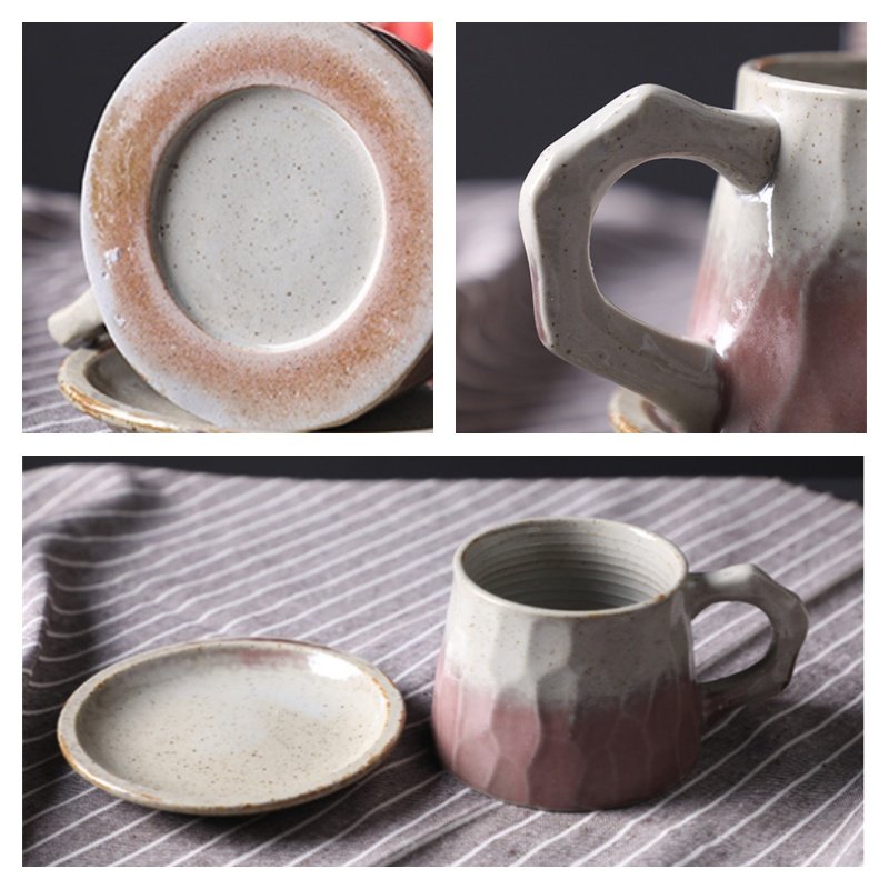 7.3 Fl Oz/215 Ml Japanese Rough Pottery Coffee Teacup And Saucer Set 7.3 Fl Oz/215 Ml Japanese Rough Pottery Coffee Teacup And Saucer Set
