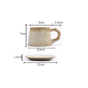 7.3 Fl Oz/215 Ml Japanese Rough Pottery Coffee Teacup And Saucer Set
