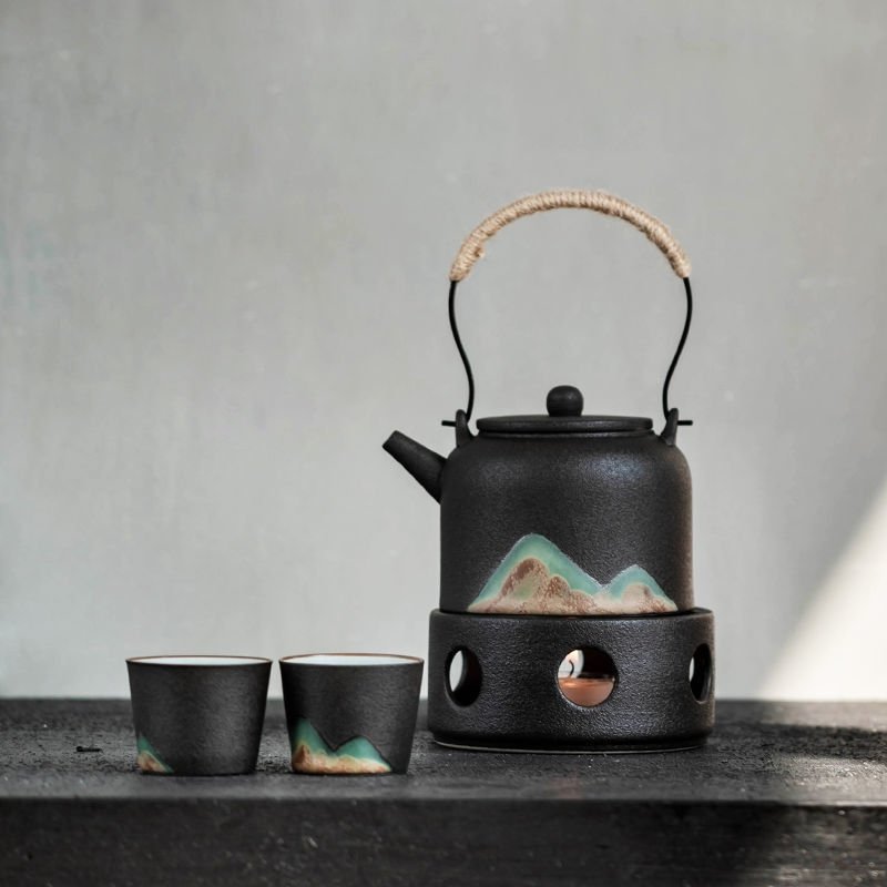 11.8 Fl Oz Black High Mountain Rough Pottery Teapot And Warmer 11.8 Fl Oz Black High Mountain Rough Pottery Teapot And Warmer