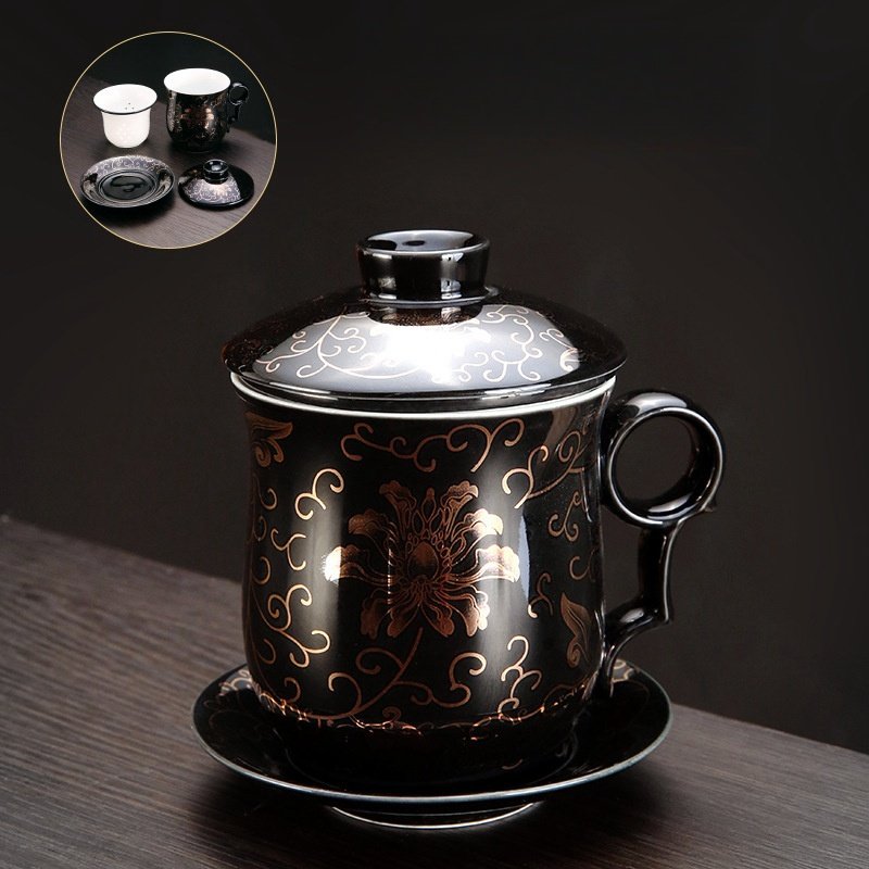 14.2 Fl Oz/420 Ml Forbidden City Traditional Enamel Chinese Ceramic Cups For Tea With Ceramic Infuser And Lid 14.2 Fl Oz/420 Ml Forbidden City Traditional Enamel Chinese Ceramic Cups For Tea With Ceramic Infuser And Lid