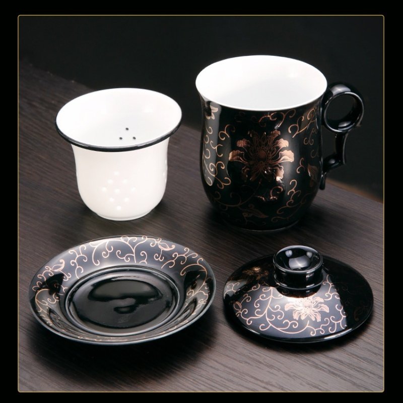 14.2 Fl Oz/420 Ml Forbidden City Traditional Enamel Chinese Ceramic Cups For Tea With Ceramic Infuser And Lid 14.2 Fl Oz/420 Ml Forbidden City Traditional Enamel Chinese Ceramic Cups For Tea With Ceramic Infuser And Lid