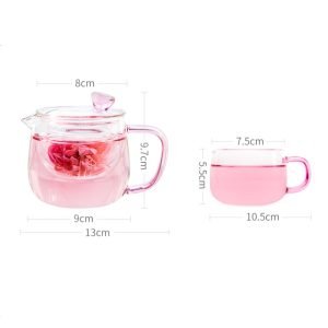 12.8 Fl Oz Pink Small Glass Teapot And Cups With Infuser For Blooming Tea