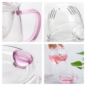12.8 Fl Oz Pink Small Glass Teapot And Cups With Infuser For Blooming Tea