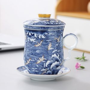 14.2 Fl Oz/420 Ml Forbidden City Traditional Enamel Chinese Ceramic Cups For Tea With Ceramic Infuser And Lid
