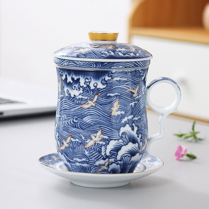 14.2 Fl Oz/420 Ml Forbidden City Traditional Enamel Chinese Ceramic Cups For Tea With Ceramic Infuser And Lid 14.2 Fl Oz/420 Ml Forbidden City Traditional Enamel Chinese Ceramic Cups For Tea With Ceramic Infuser And Lid