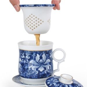 14.2 Fl Oz/420 Ml Forbidden City Traditional Enamel Chinese Ceramic Cups For Tea With Ceramic Infuser And Lid