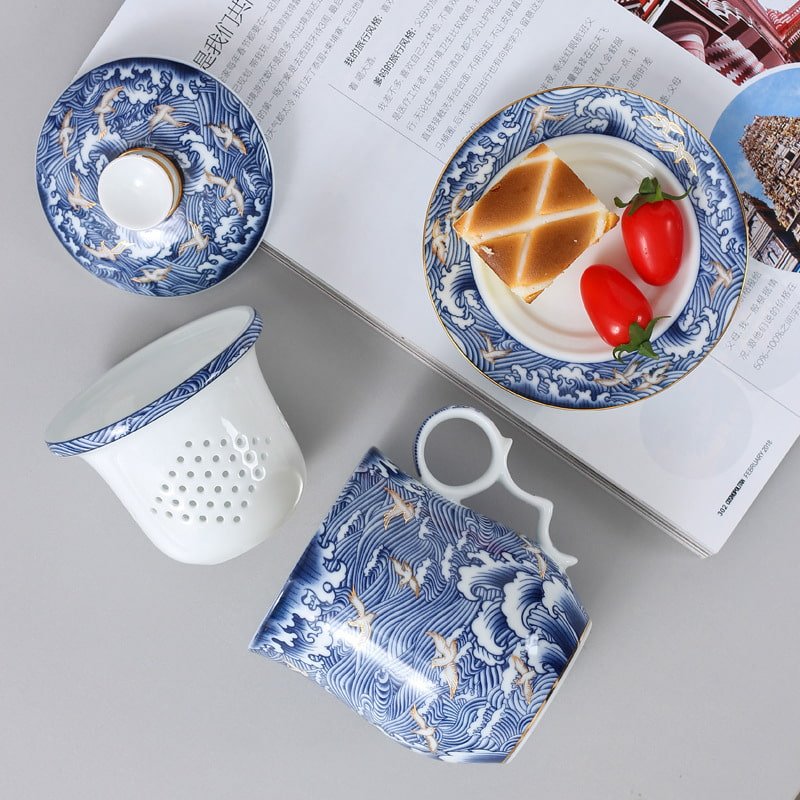 14.2 Fl Oz/420 Ml Forbidden City Traditional Enamel Chinese Ceramic Cups For Tea With Ceramic Infuser And Lid 14.2 Fl Oz/420 Ml Forbidden City Traditional Enamel Chinese Ceramic Cups For Tea With Ceramic Infuser And Lid