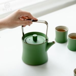 13.5 Fl Oz/400 Ml Handmade Green Bamboo Glaze Antique Chinese Porcelain Teapot Set