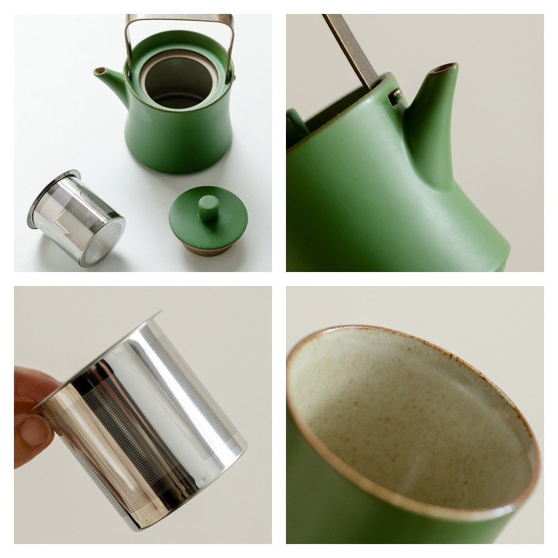 13.5 Fl Oz/400 Ml Handmade Green Bamboo Glaze Antique Chinese Porcelain Teapot Set 13.5 Fl Oz/400 Ml Handmade Green Bamboo Glaze Antique Chinese Porcelain Teapot Set