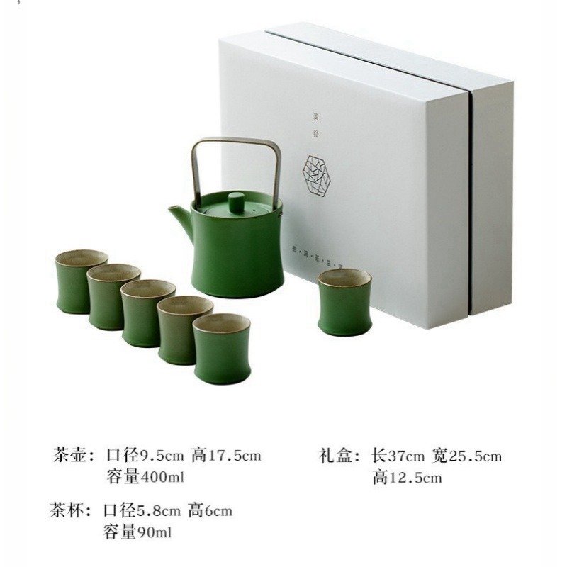 13.5 Fl Oz/400 Ml Handmade Green Bamboo Glaze Antique Chinese Porcelain Teapot Set 13.5 Fl Oz/400 Ml Handmade Green Bamboo Glaze Antique Chinese Porcelain Teapot Set