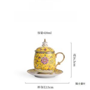 14.2 Fl Oz/420 Ml Forbidden City Traditional Enamel Chinese Ceramic Cups For Tea With Ceramic Infuser And Lid