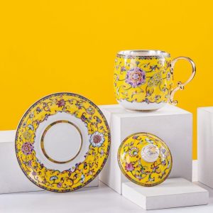 14.2 Fl Oz/420 Ml Forbidden City Traditional Enamel Chinese Ceramic Cups For Tea With Ceramic Infuser And Lid