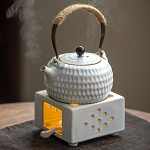 6.8 Fl Oz Antique Teal Ceramic Teapot With Candle Warmer